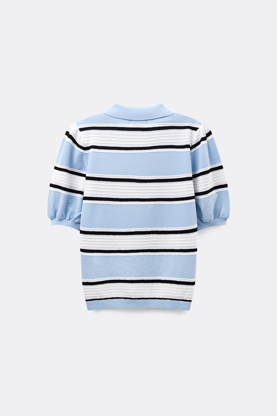 Áo knit golf nữ cổ bẻ tay lỡ phối sọc xanh dương — ảnh 2