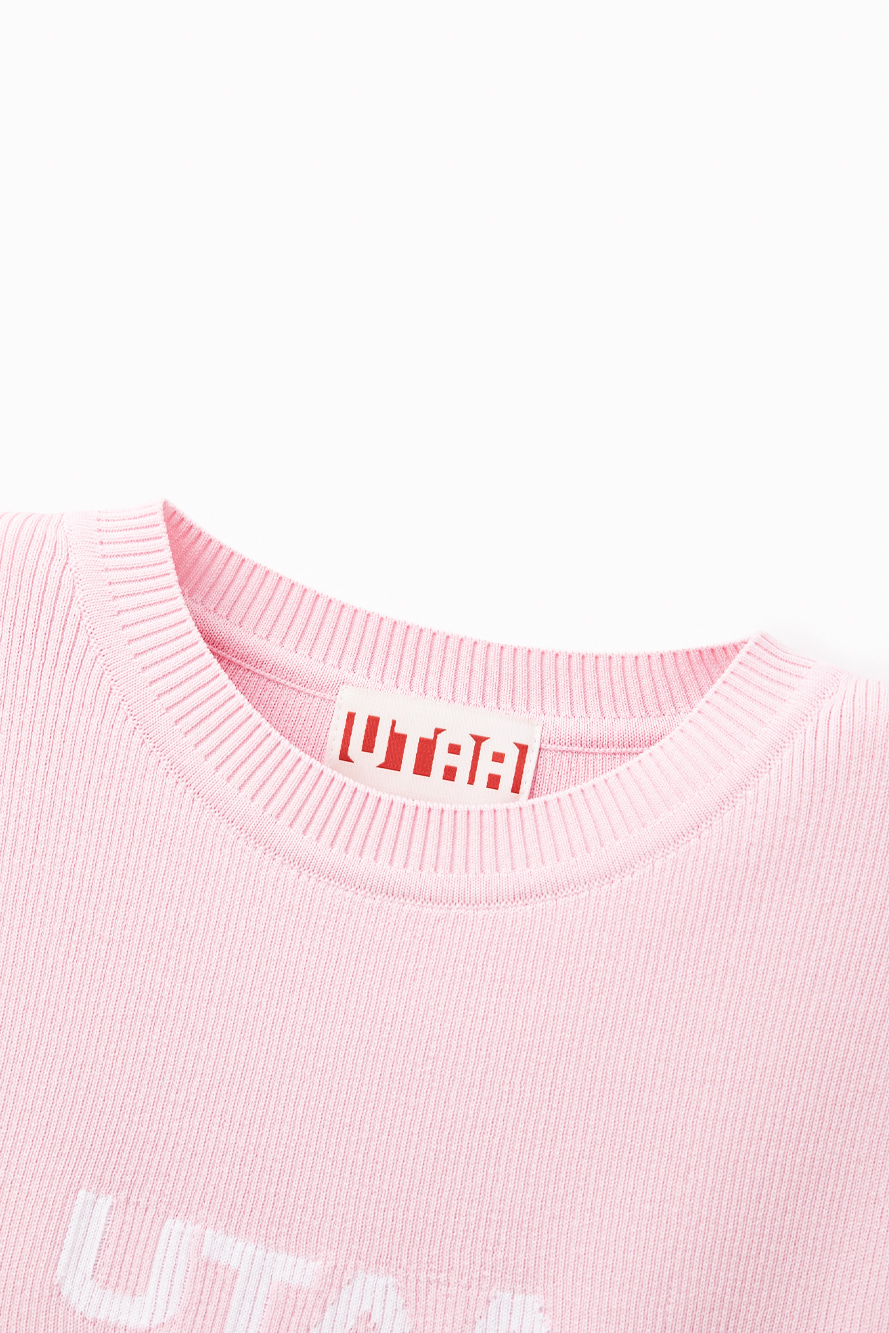 Áo knit golf nữ cổ tròn tay lửng màu hồng nhạt — ảnh 3