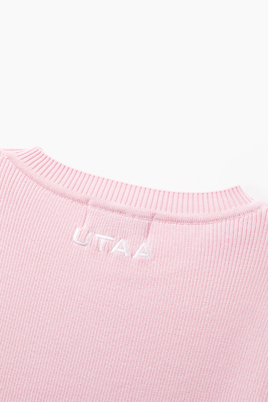 Áo knit golf nữ cổ tròn tay lửng màu hồng nhạt — ảnh 5