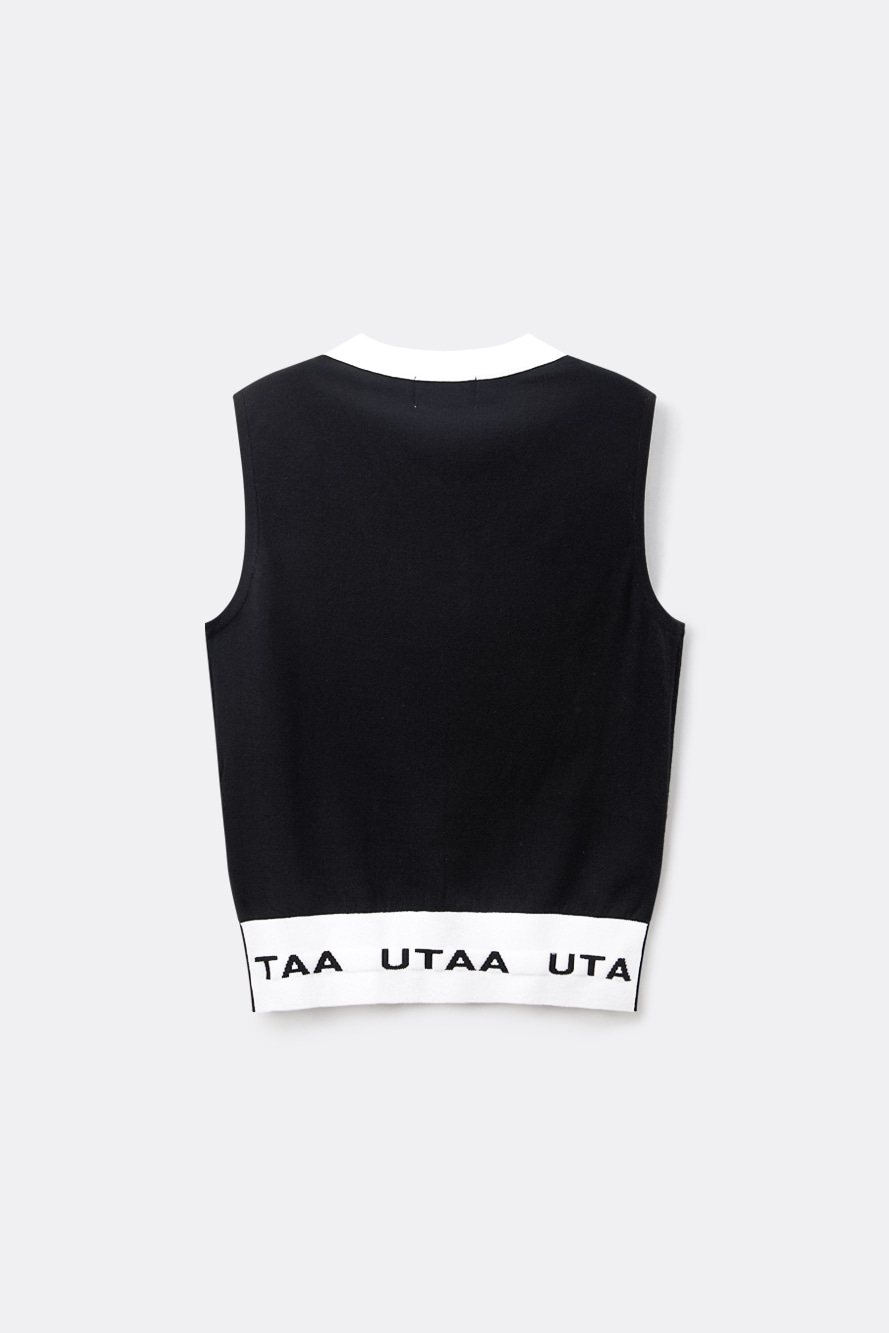 Áo vest golf nữ dáng suông cổ tim viền trắng màu đen — ảnh 2