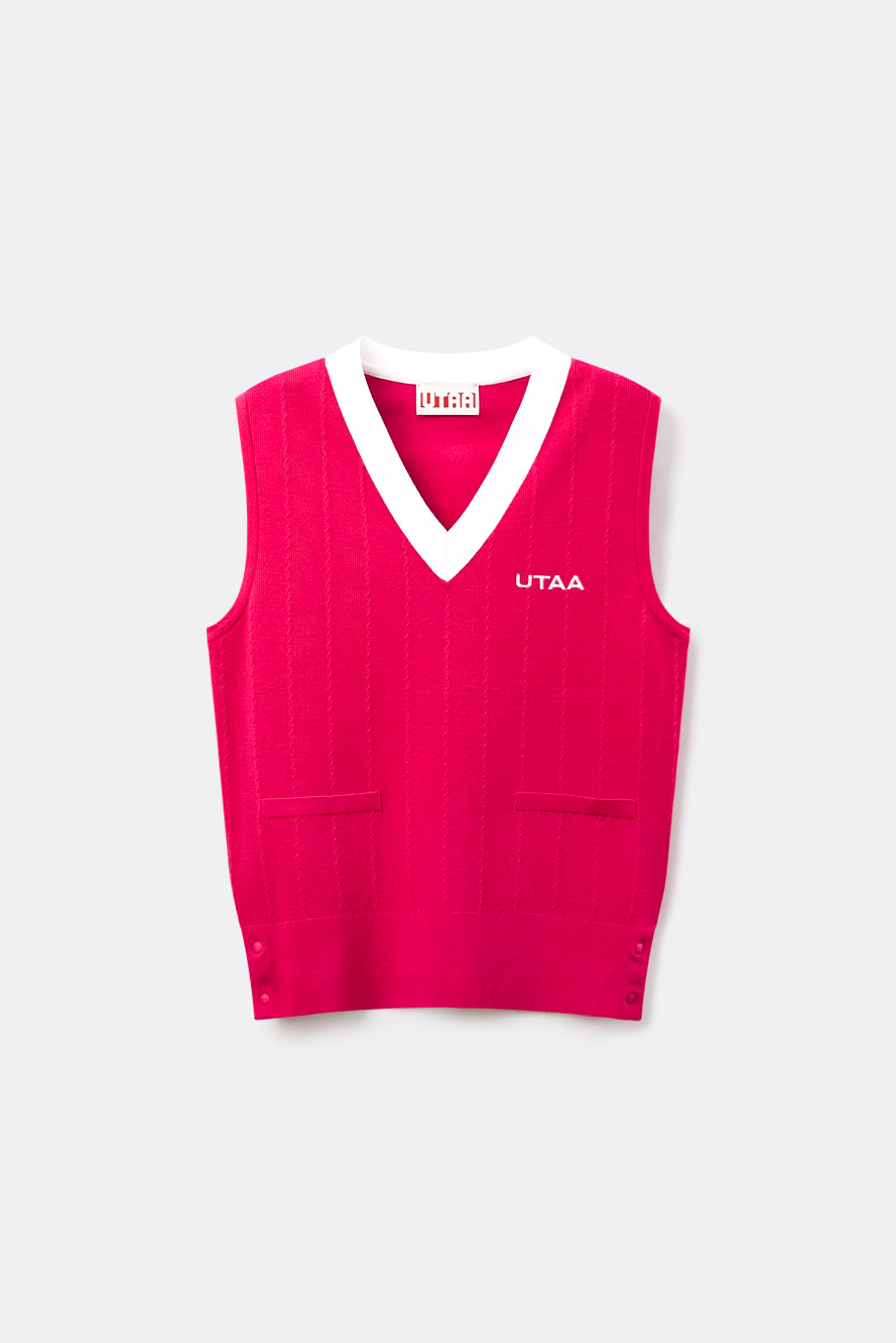 Áo vest golf nữ UTAA màu hồng cổ tim viền trắng không tay