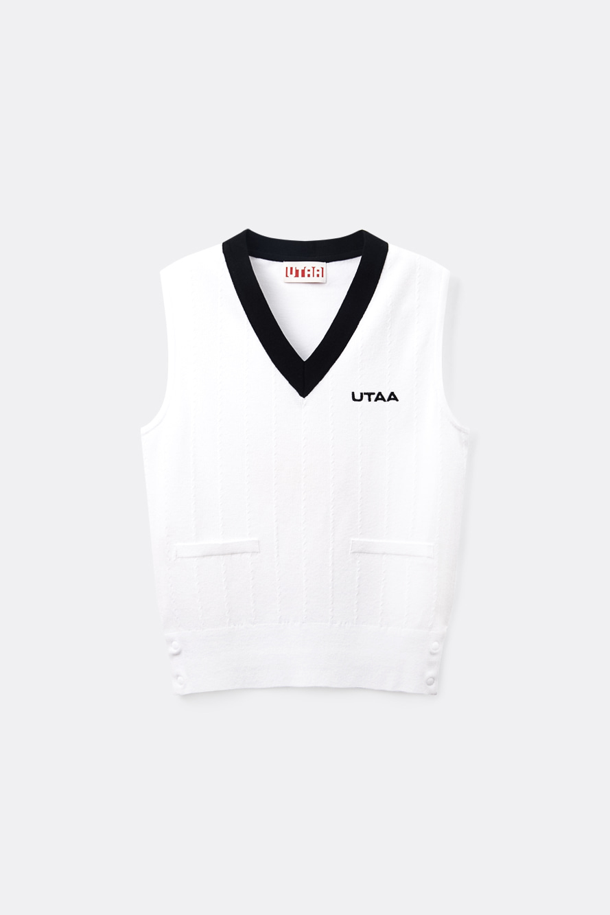 Áo vest golf nữ màu trắng cổ tim phối viền đen không tay UTAA