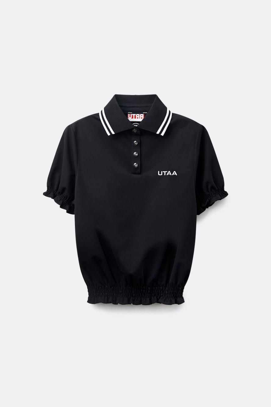 Áo golf nữ UTAA màu đen cổ bẻ phối viền trắng, tay ngắn chun bo