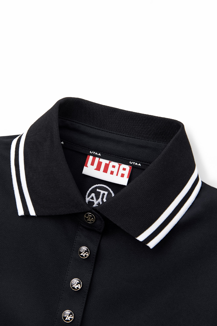 Áo golf nữ cổ bẻ tay ngắn chun bo màu đen — ảnh 3