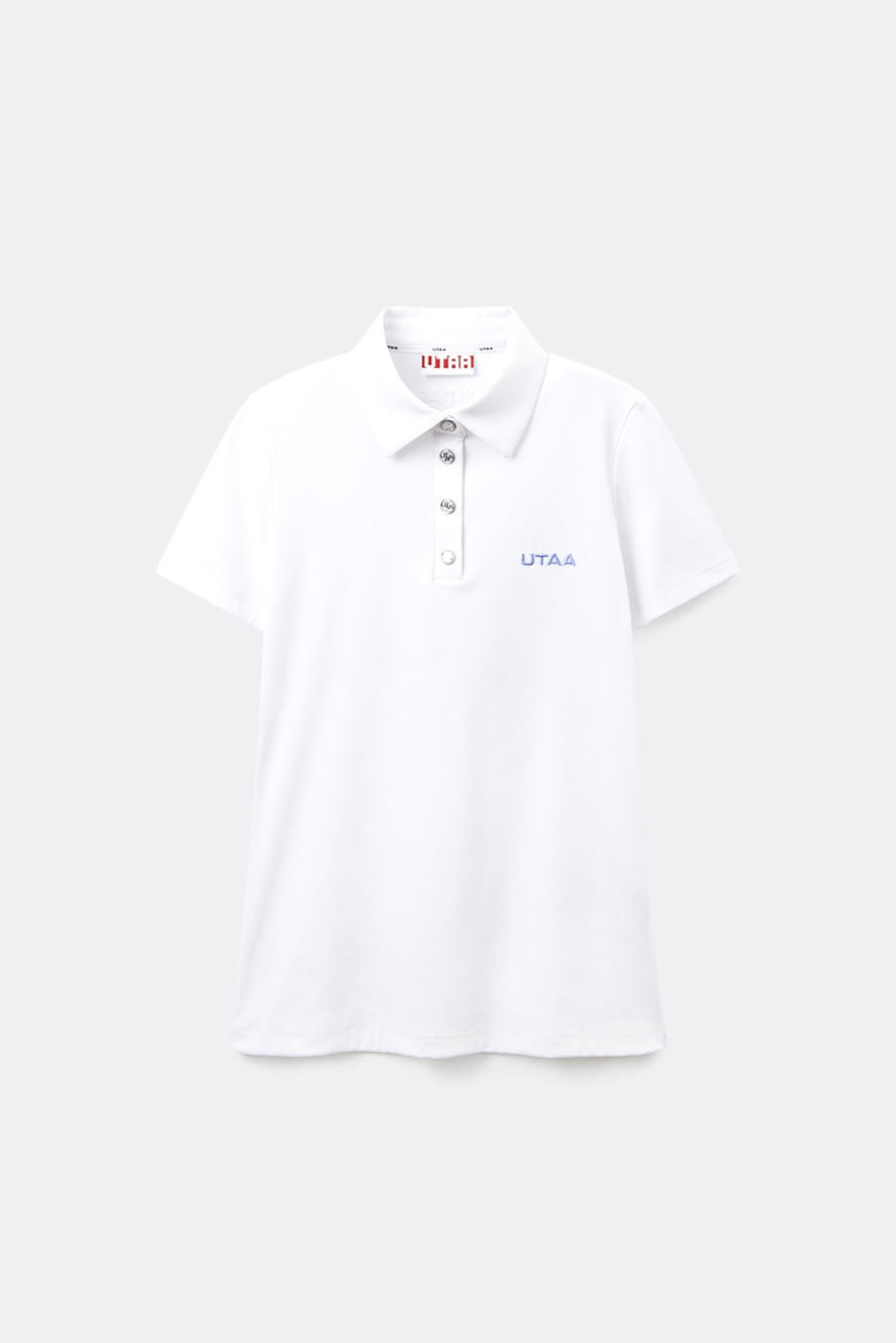 Áo polo nữ màu trắng cổ bẻ tay ngắn có logo UTAA thêu ngực