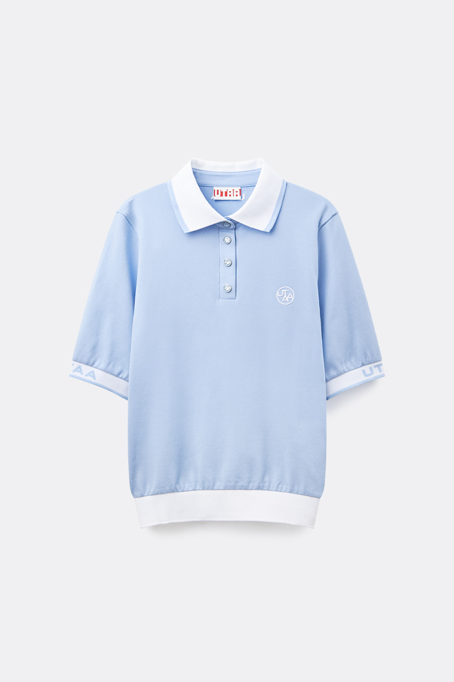 Áo golf nữ UTAA tay lửng cổ bẻ phối trắng xanh dương thời trang golf nữ Hàn Quốc