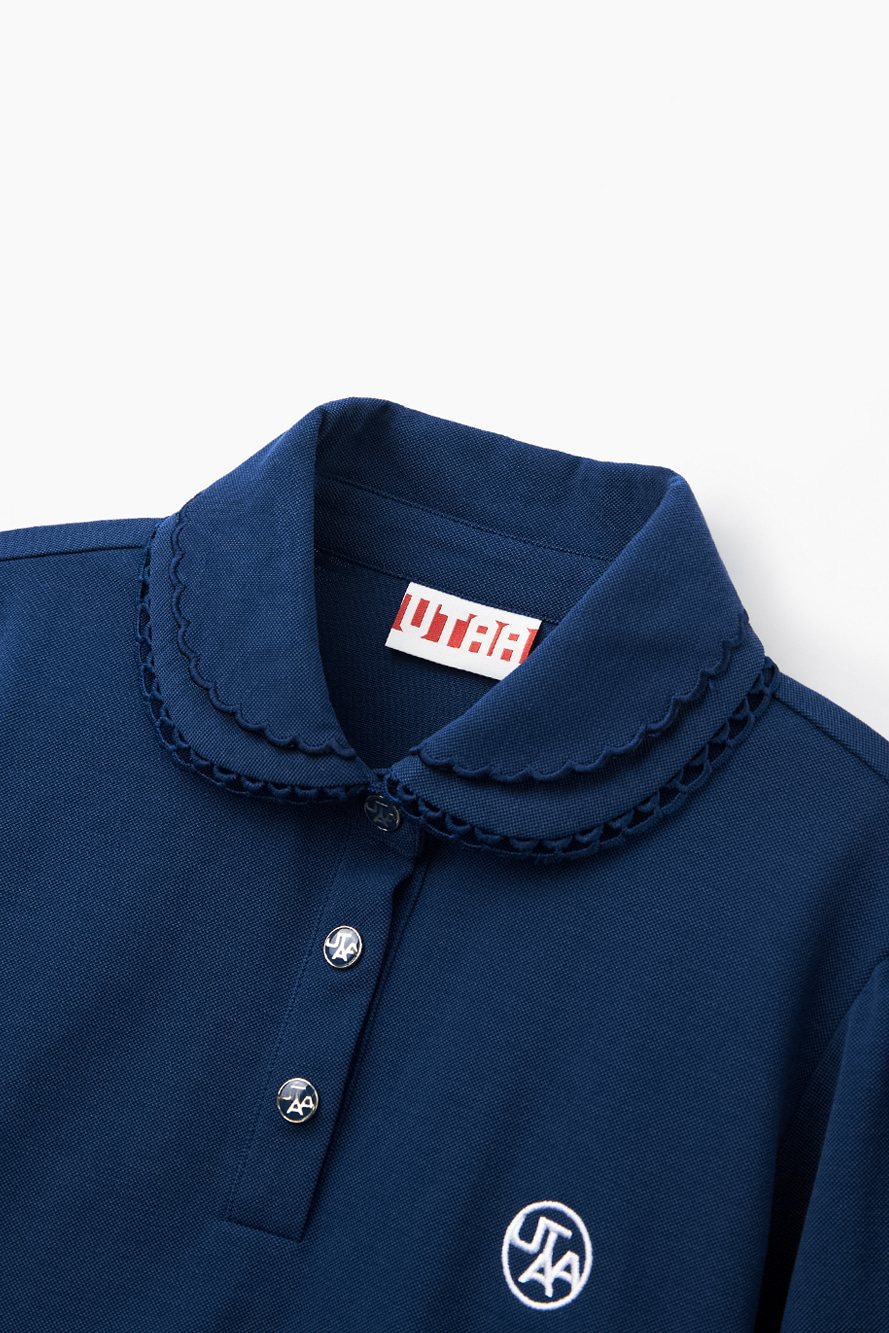 Áo golf nữ tay phồng cổ Peter Pan màu xanh navy — ảnh 3