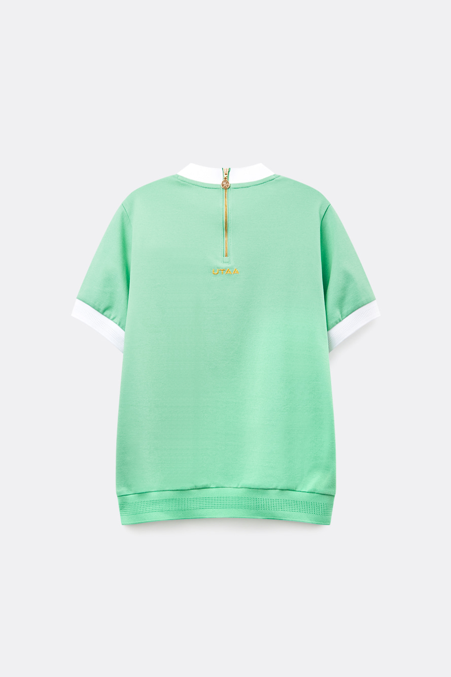 Áo golf nữ tay ngắn cổ cao màu xanh lá nhạt — ảnh 2