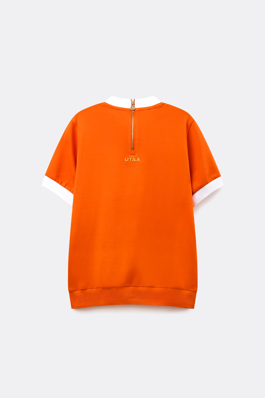 Áo golf nữ tay ngắn cổ bo phối màu cam — ảnh 2
