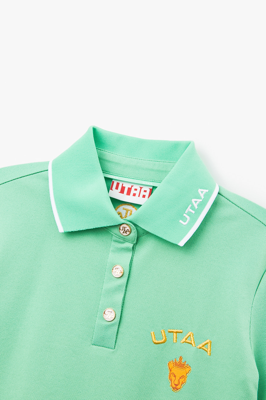 Áo polo nữ tay ngắn phối cổ viền trắng màu xanh lá nhạt — ảnh 3