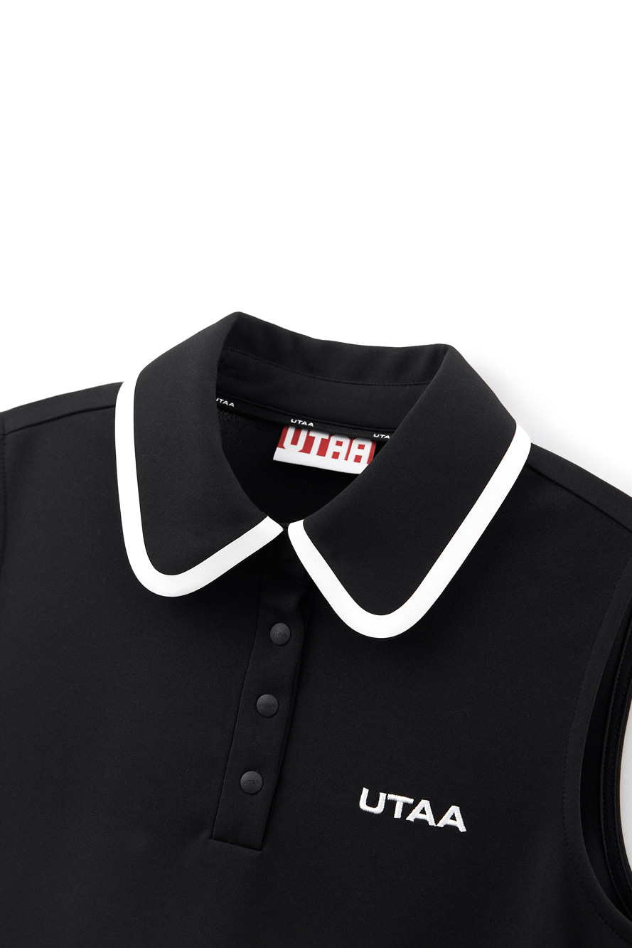 Áo golf nữ sát nách cổ rộng viền trắng đen — ảnh 3