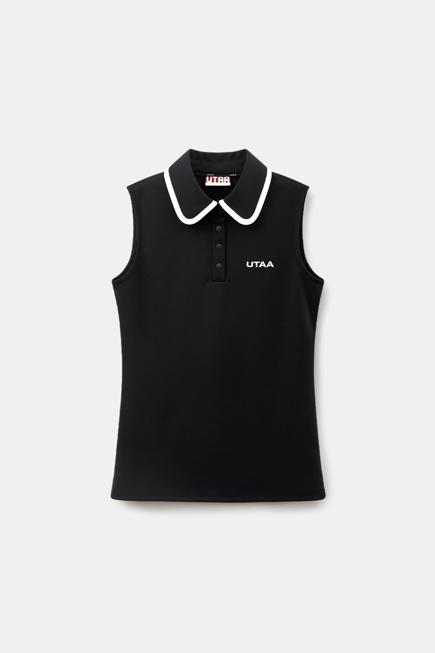 Áo golf nữ sát nách màu đen cổ rộng viền trắng UTAA