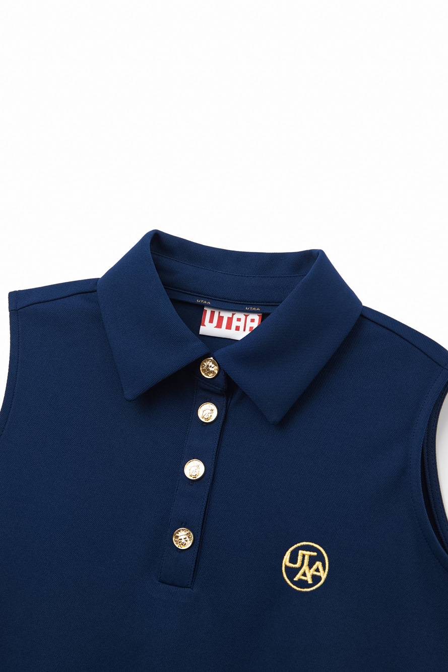 Áo golf nữ sát nách cổ bẻ màu xanh navy — ảnh 3