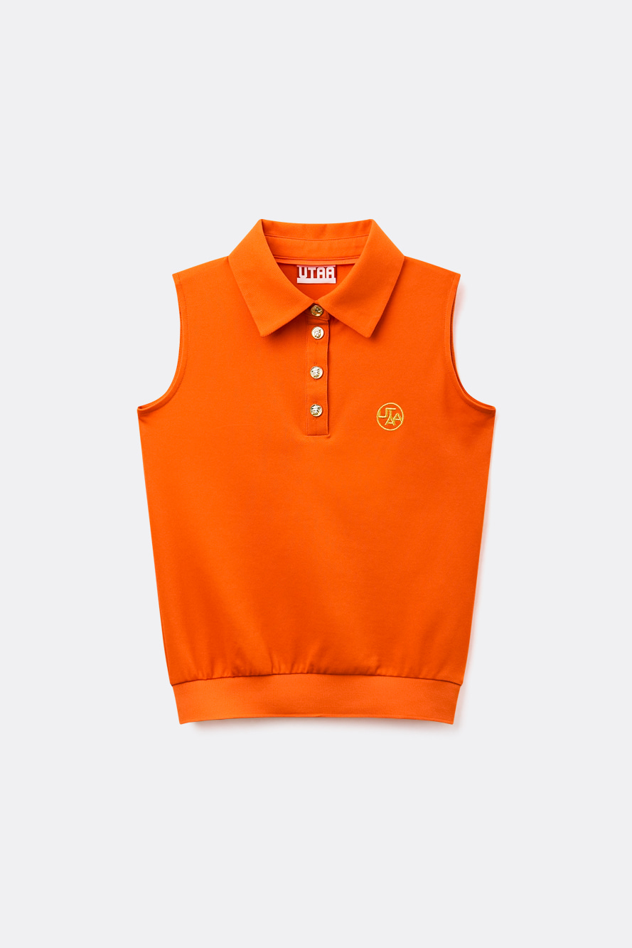 Áo golf nữ sát nách màu cam cổ bẻ có nút cài UTAA