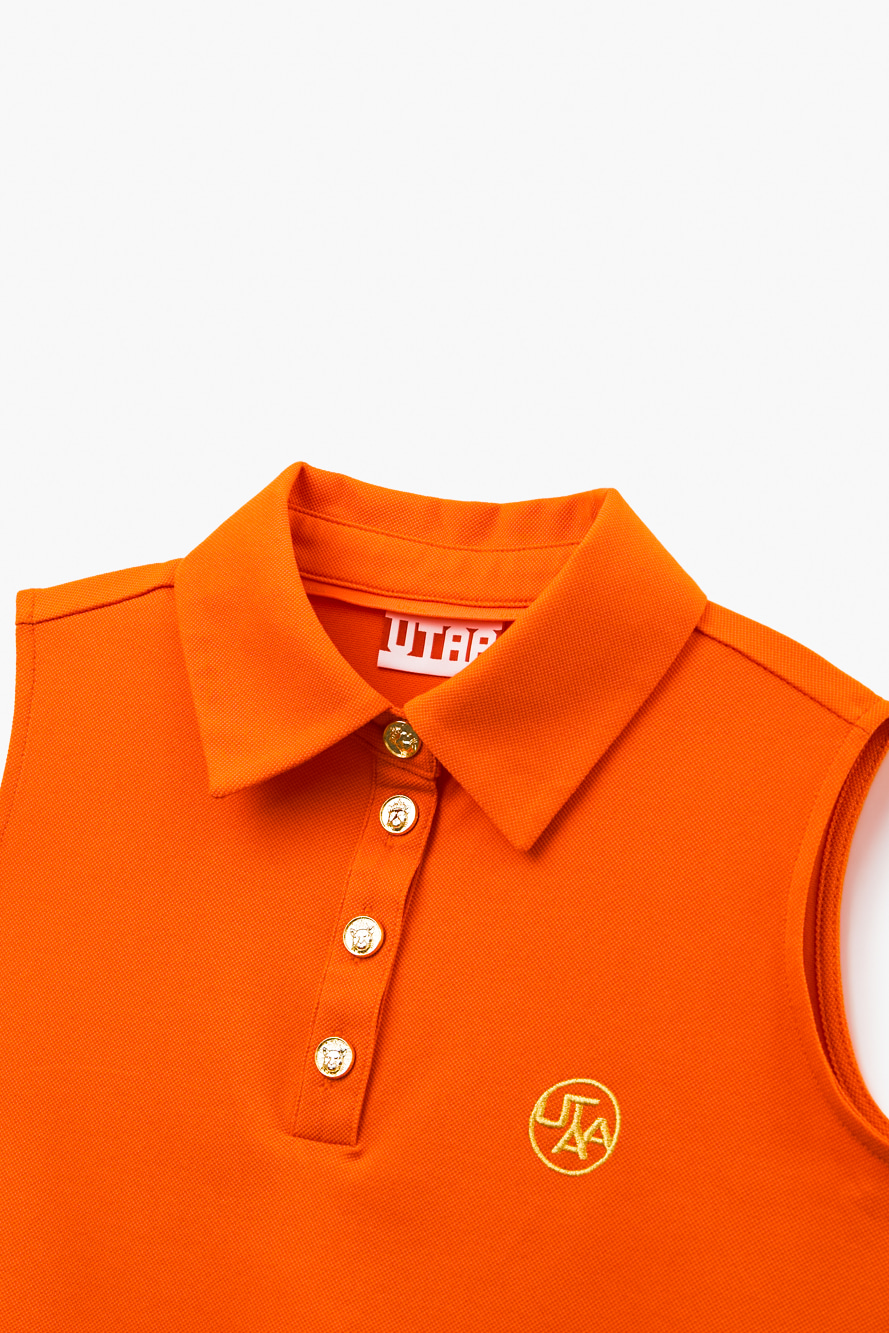Áo golf nữ sát nách cổ bẻ màu cam — ảnh 3