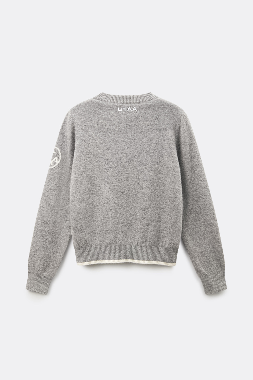 Áo knit golf nữ dáng suông màu xám có logo UTAA — ảnh 2