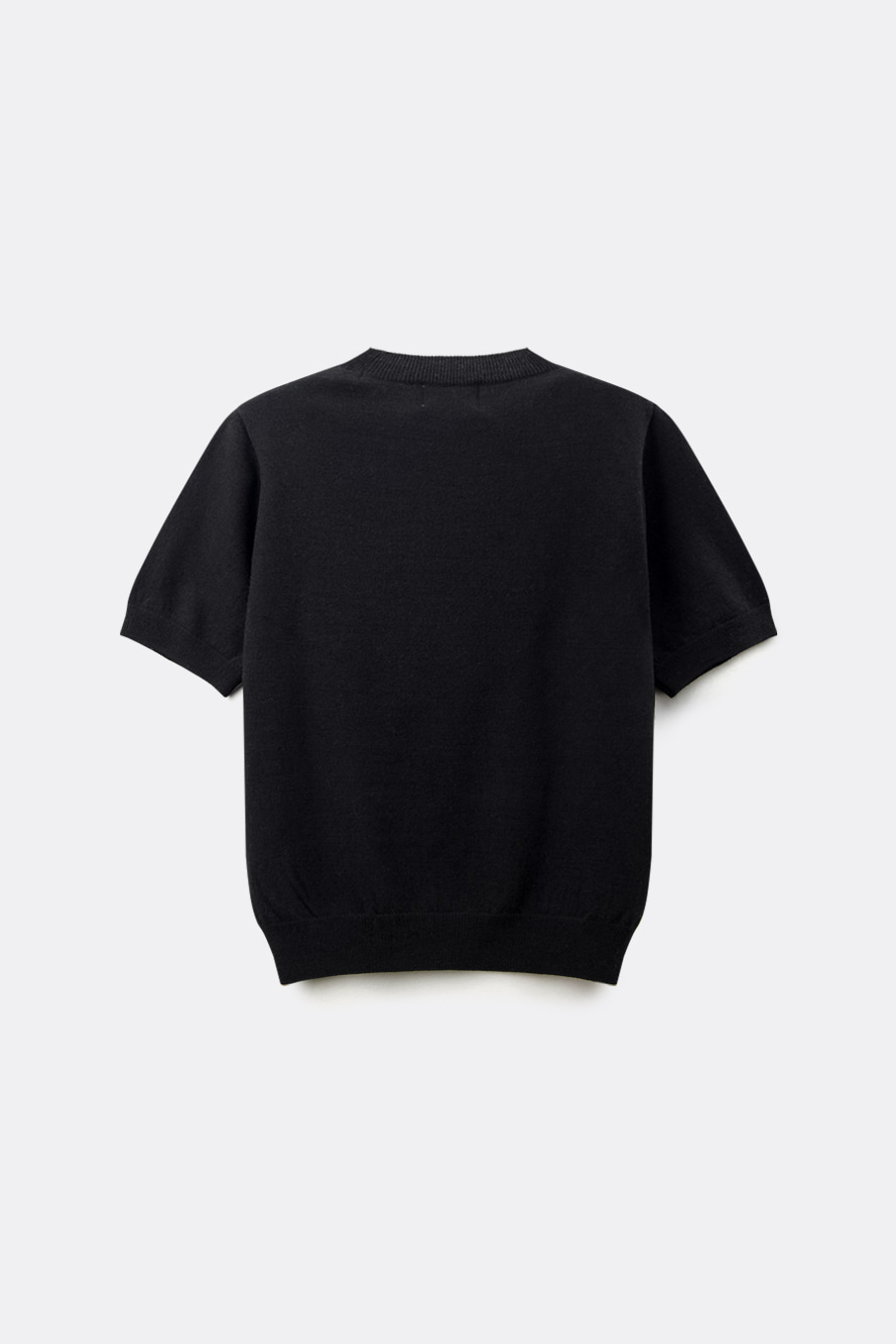 Áo knit golf nữ cổ tròn tay lửng màu đen — ảnh 2