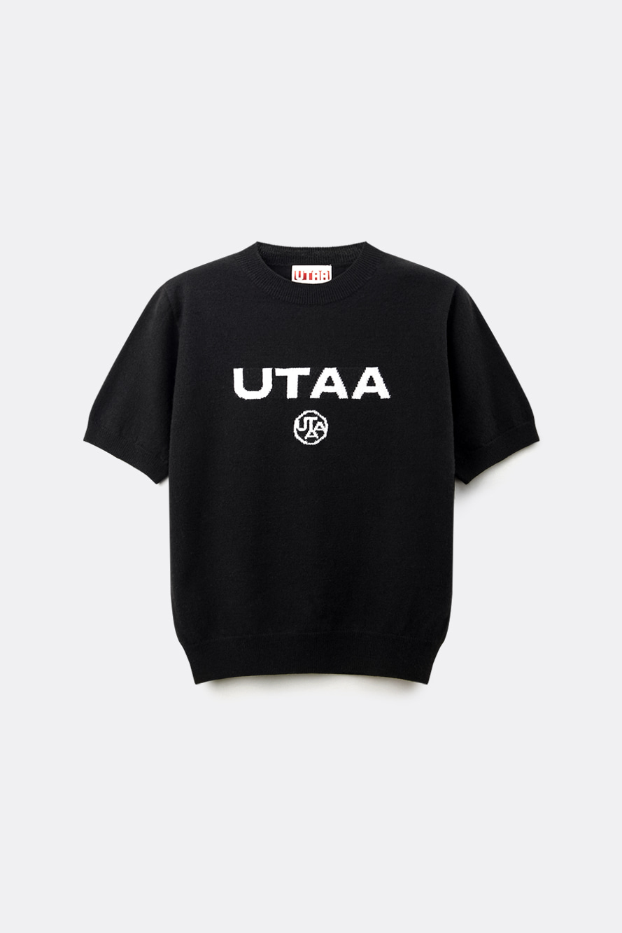 Áo knit golf nữ UTAA màu đen cổ tròn tay lửng logo trắng