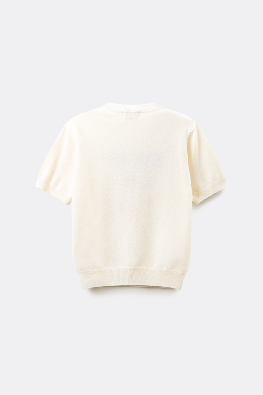 Áo knit golf nữ tay ngắn logo chữ đen màu ngà — ảnh 2