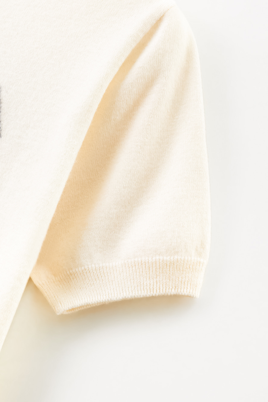 Áo knit golf nữ tay ngắn logo chữ đen màu ngà — ảnh 5