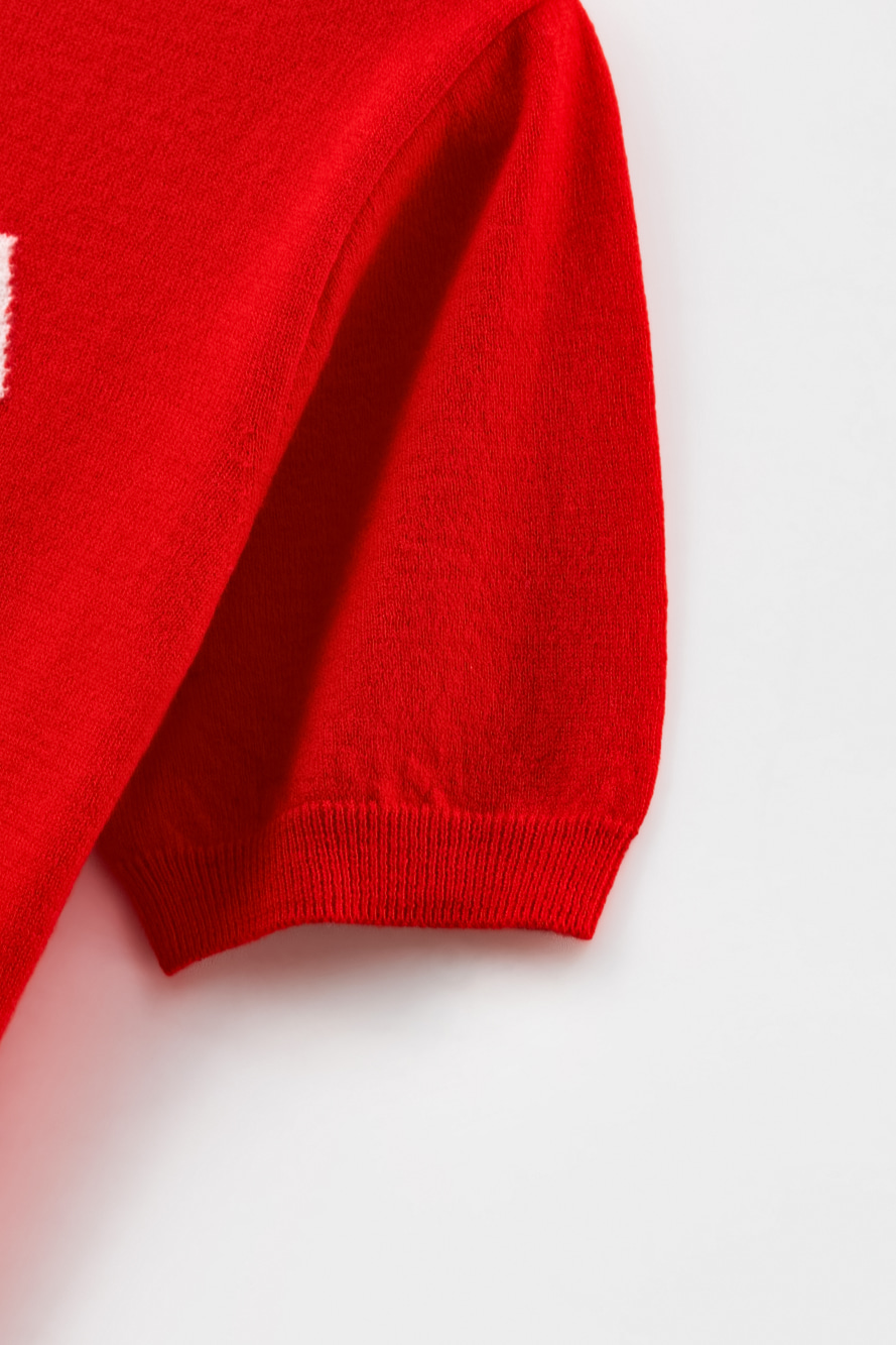 Áo knit golf nữ tay ngắn màu đỏ logo trắng — ảnh 5