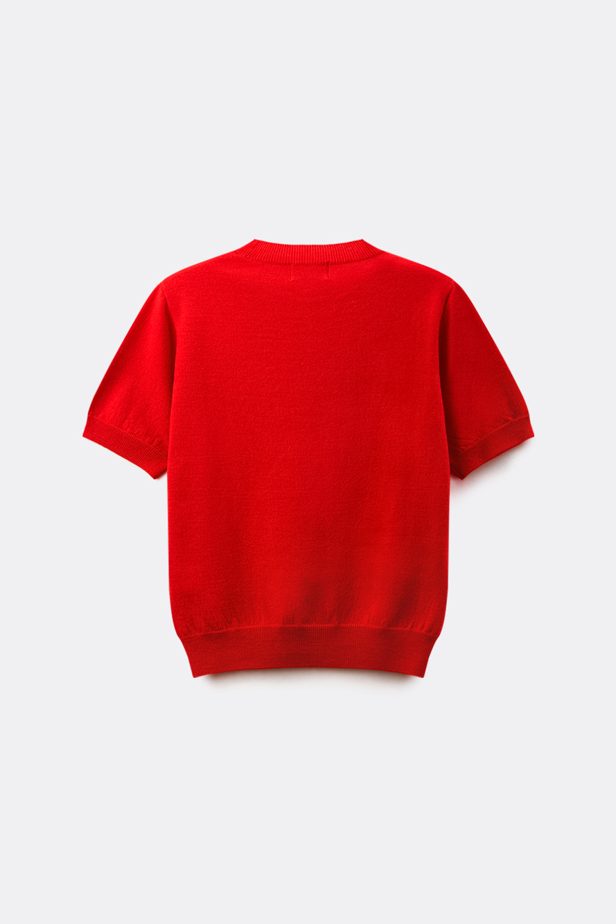 Áo knit golf nữ tay ngắn màu đỏ logo trắng — ảnh 2