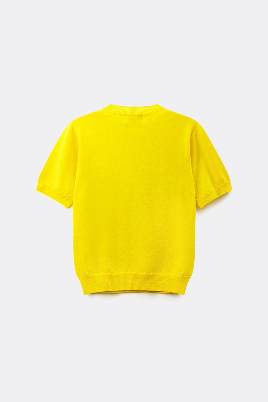 Áo knit golf nữ cổ tròn tay ngắn màu vàng — ảnh 2