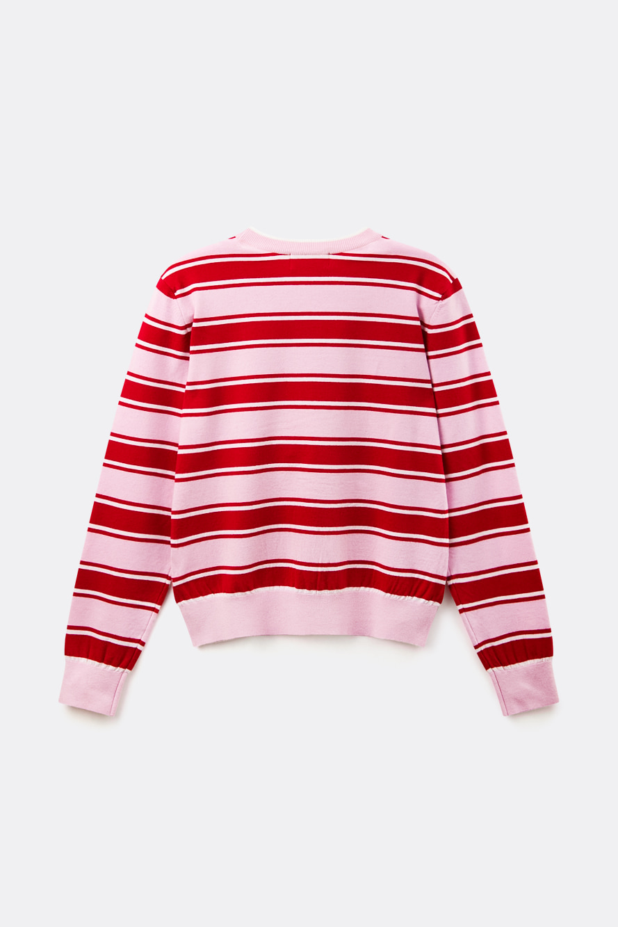 Áo knit golf nữ sọc ngang hồng nhạt phối nút vàng — ảnh 2