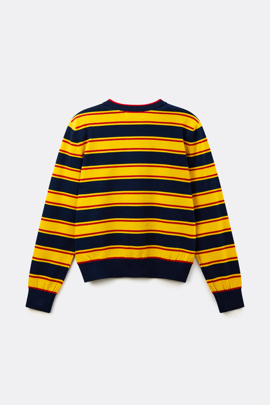 Áo knit golf nữ kẻ sọc màu xanh navy vàng — ảnh 2