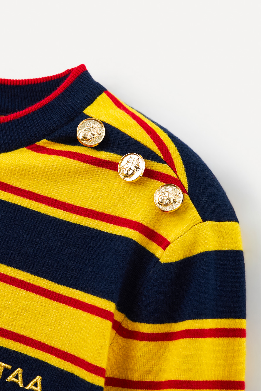 Áo knit golf nữ kẻ sọc màu xanh navy vàng — ảnh 4