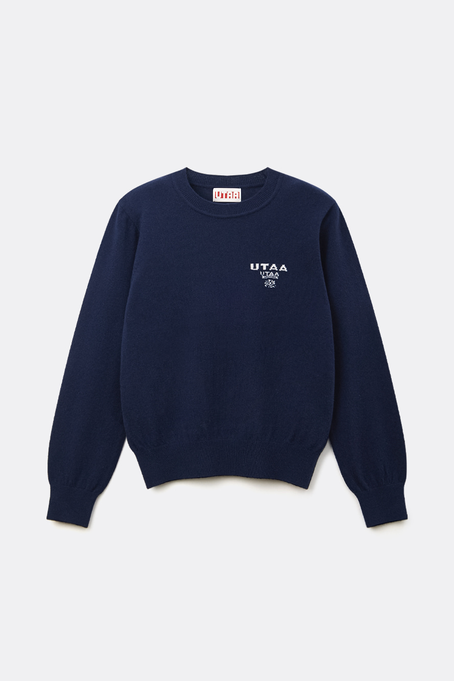 Áo knit golf nữ UTAA xanh navy cổ tròn logo nhỏ ngực