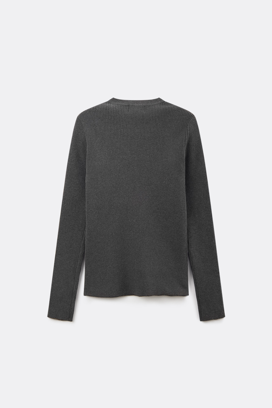 Áo knit golf nữ cổ tròn dài tay màu xám — ảnh 2