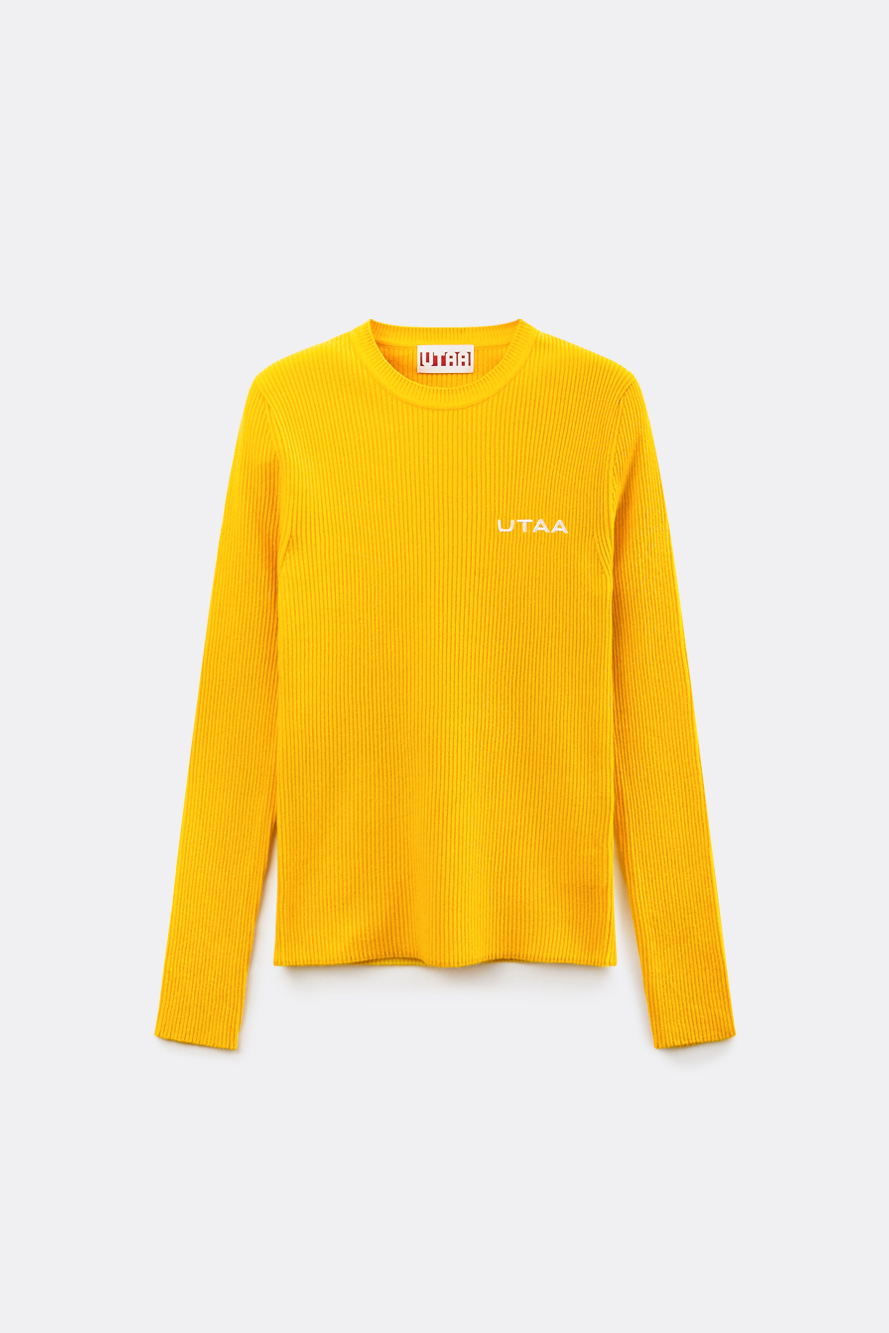 Áo knit golf nữ UTAA màu vàng dáng ôm cổ tròn tay dài