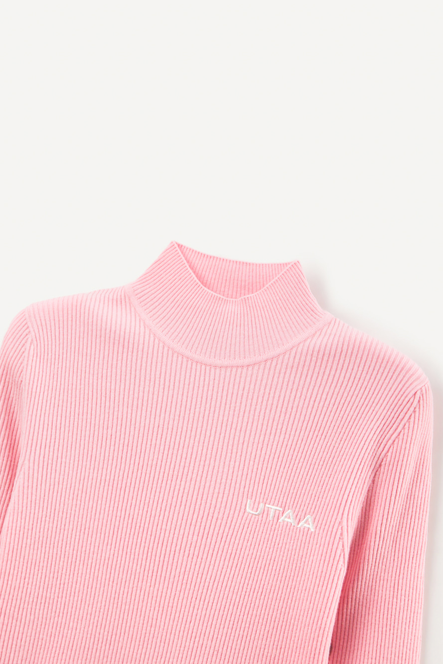Áo knit golf nữ cổ cao tay dài màu hồng nhạt — ảnh 3