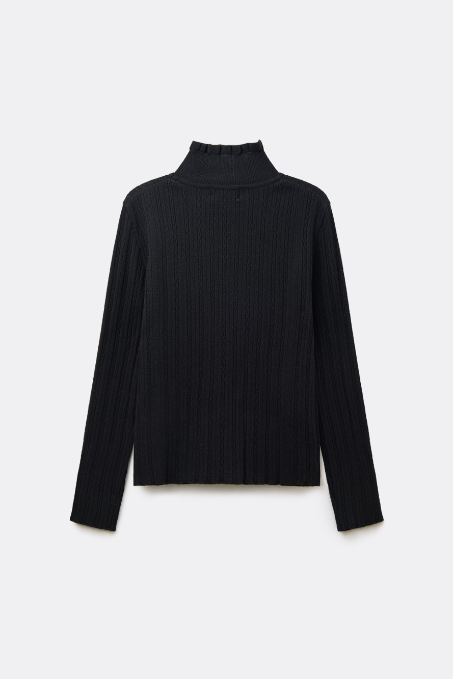 Áo knit golf nữ cổ cao bèo màu đen — ảnh 2