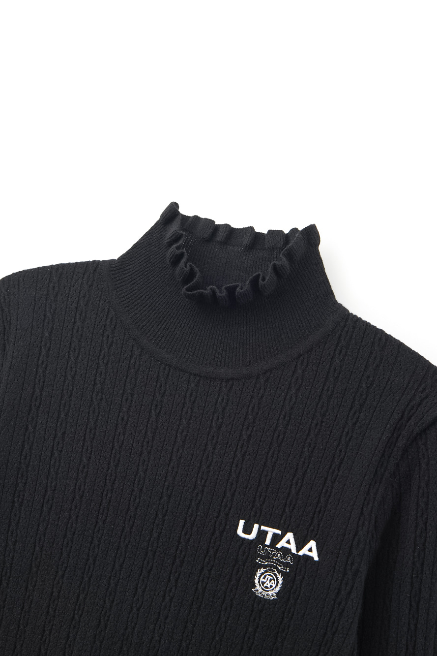 Áo knit golf nữ cổ cao bèo màu đen — ảnh 3