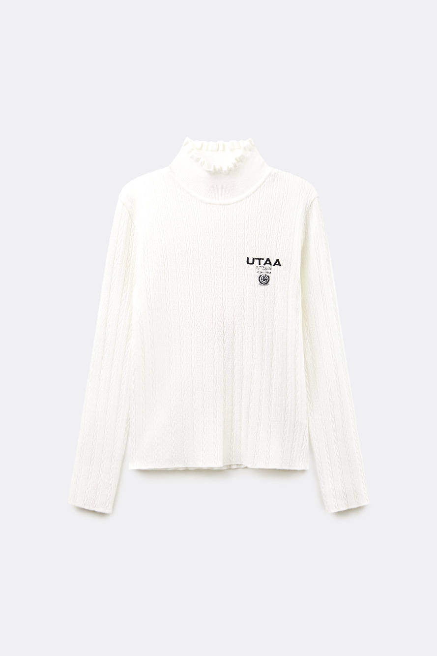 Áo knit golf nữ màu ngà cổ lọ bèo UTAA