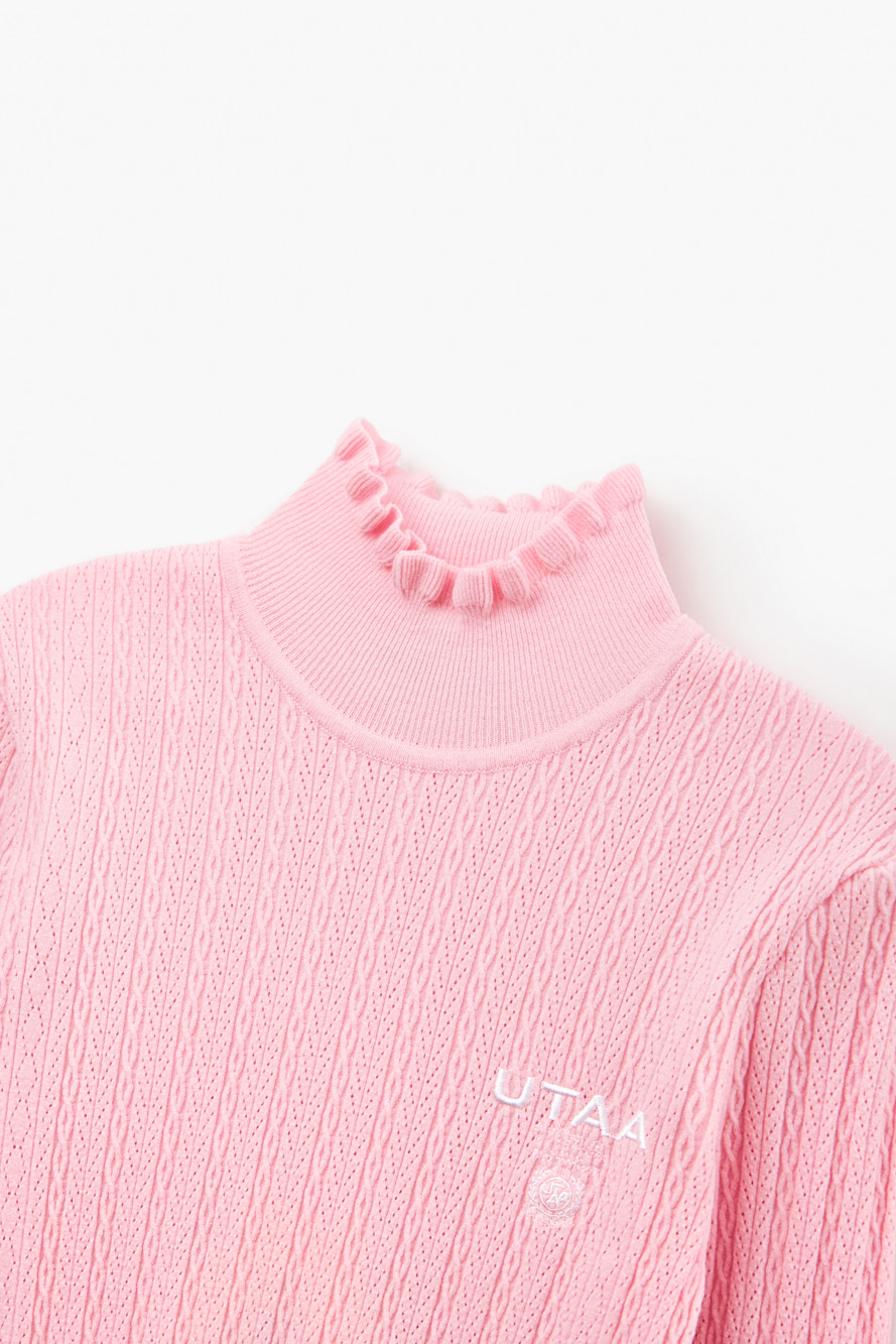 Áo knit golf nữ cổ cao bèo màu hồng nhạt — ảnh 3