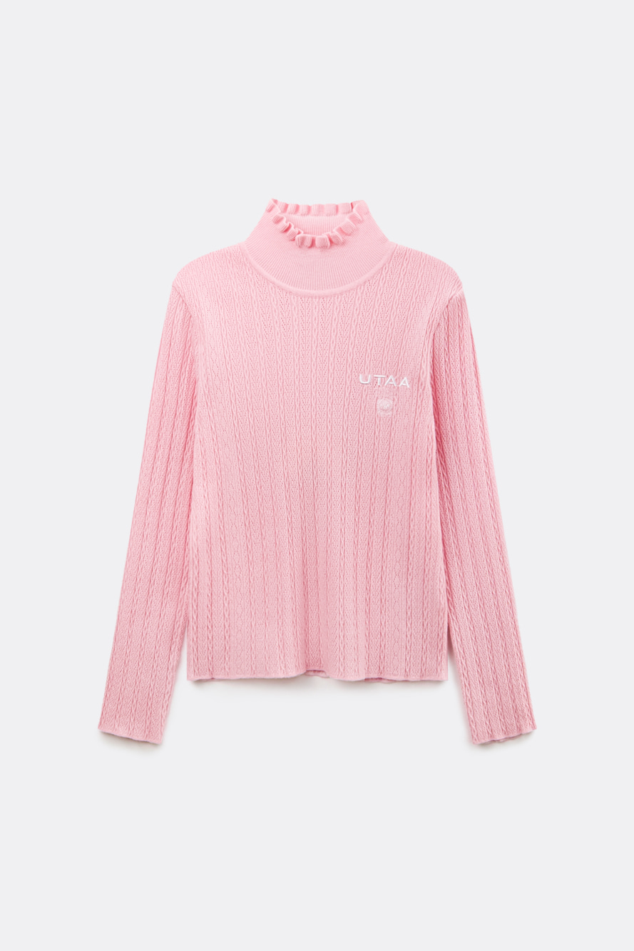 Áo knit golf nữ màu hồng nhạt cổ cao bèo UTAA