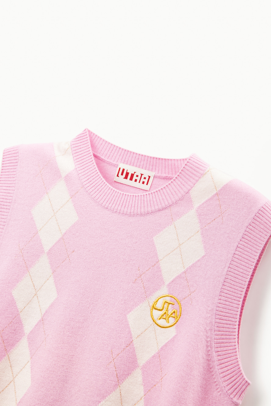 Áo vest golf nữ họa tiết argyle màu hồng nhạt — ảnh 3