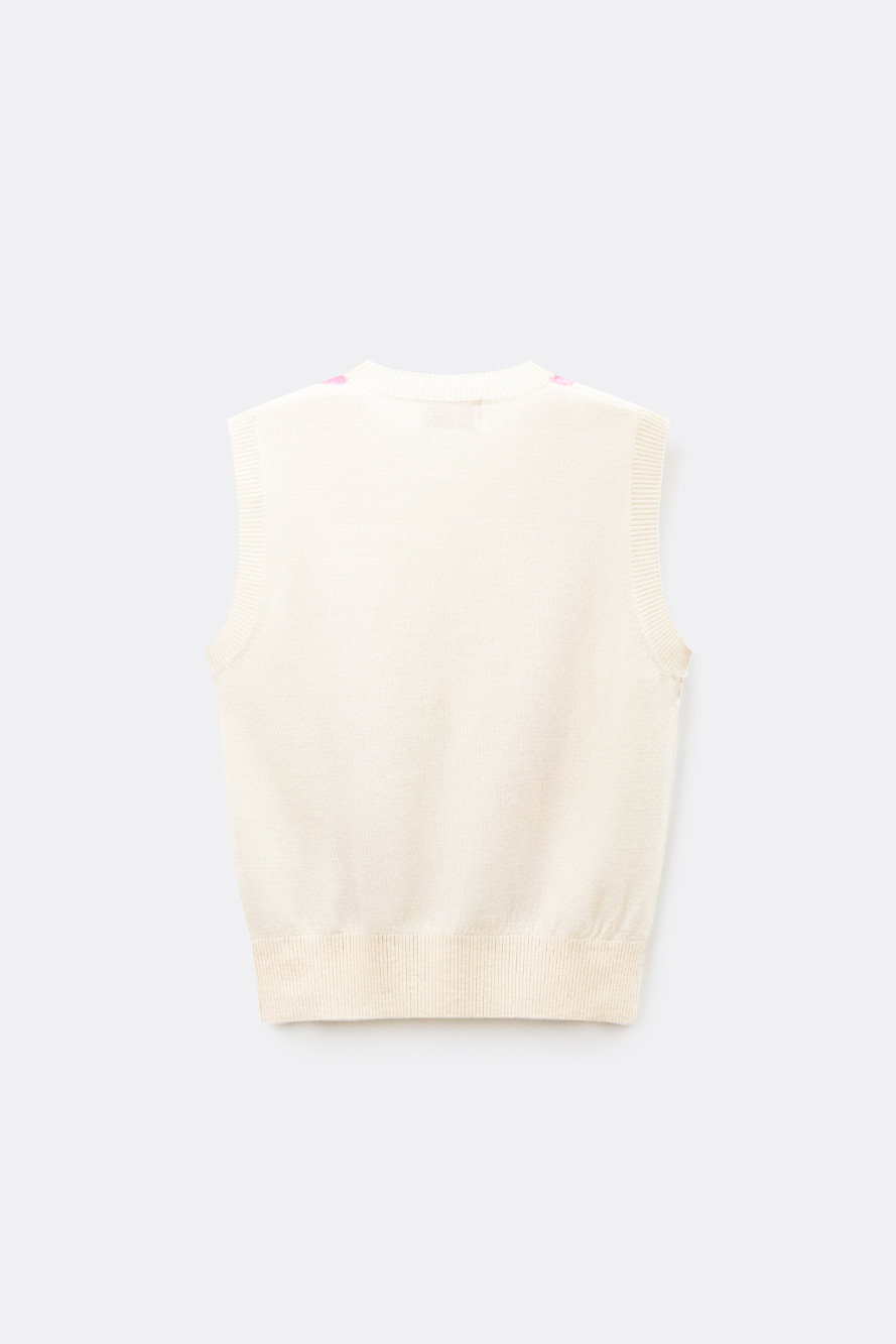 Áo vest golf nữ dáng suông hoạ tiết argyle màu trắng — ảnh 2