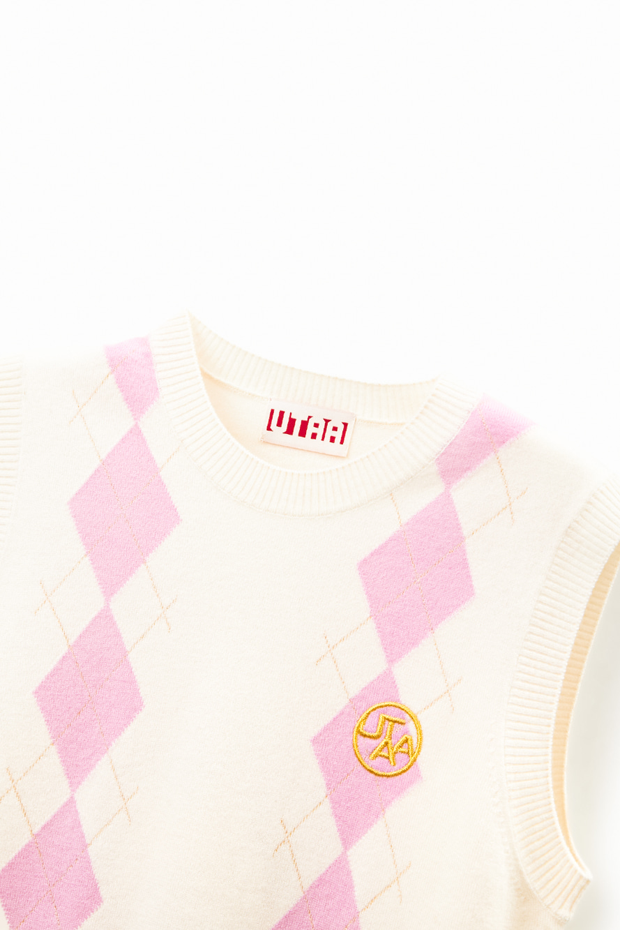 Áo vest golf nữ dáng suông hoạ tiết argyle màu trắng — ảnh 3