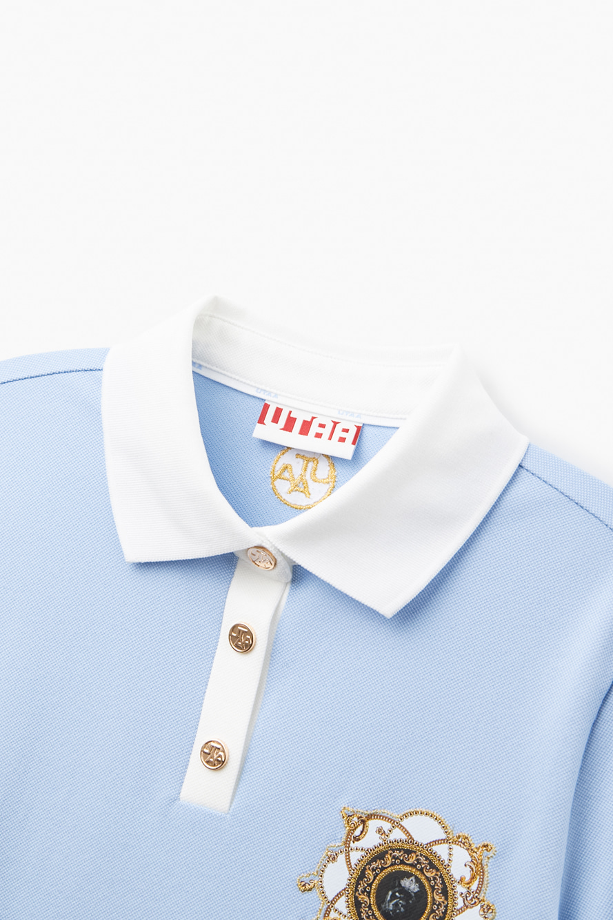 Áo polo golf nữ cổ bẻ viền trắng màu xanh dương — ảnh 3