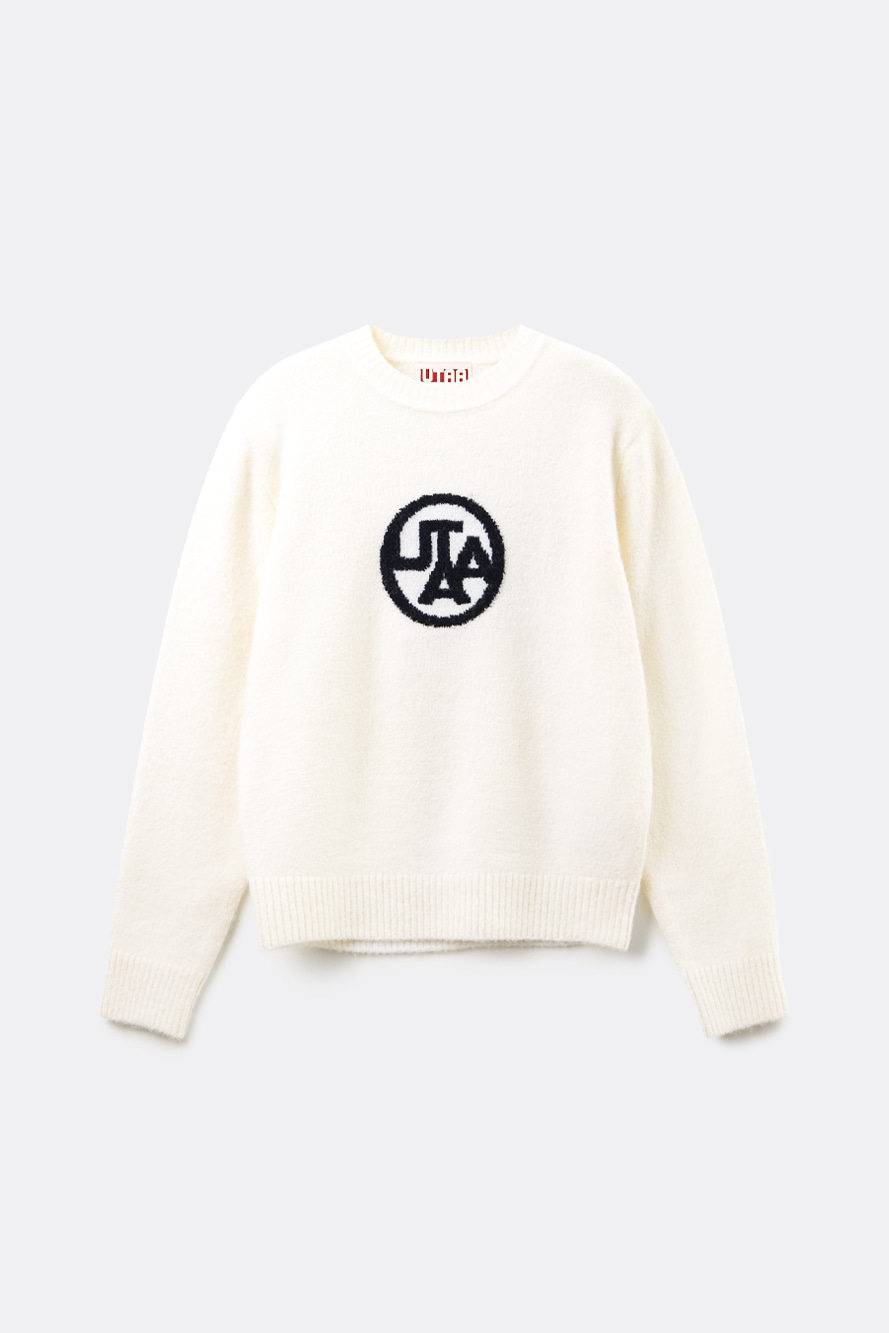 Áo knit golf nữ UTAA màu ngà cổ tròn phối logo vòng đen