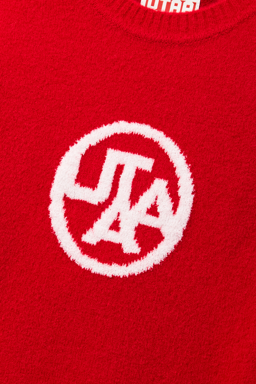 Áo knit golf nữ cổ tròn màu đỏ họa tiết logo UTAA — ảnh 4