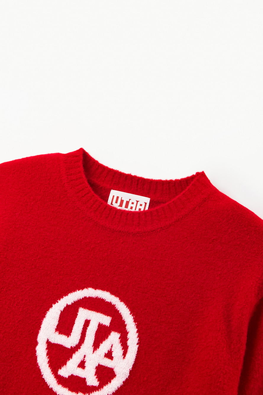 Áo knit golf nữ cổ tròn màu đỏ họa tiết logo UTAA — ảnh 3