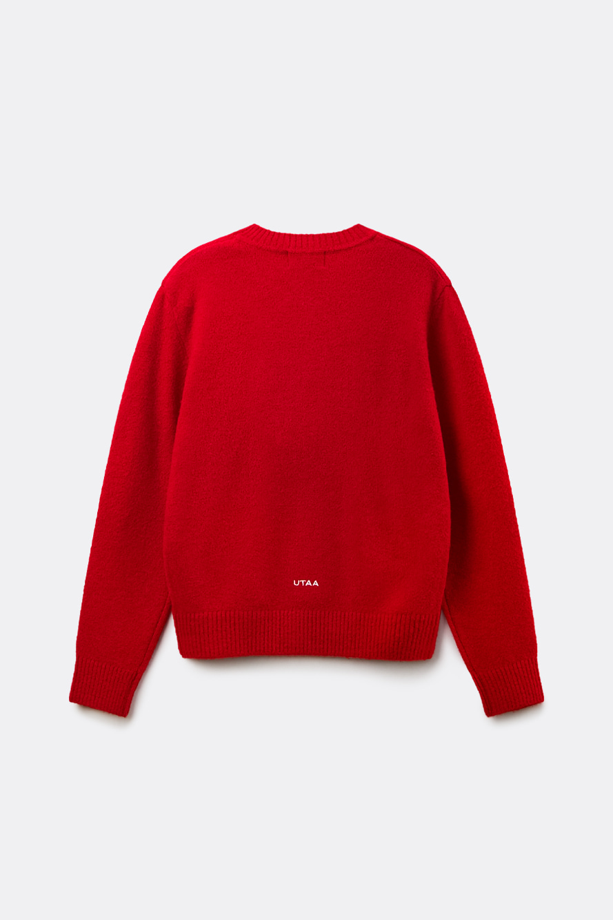 Áo knit golf nữ cổ tròn màu đỏ họa tiết logo UTAA — ảnh 2
