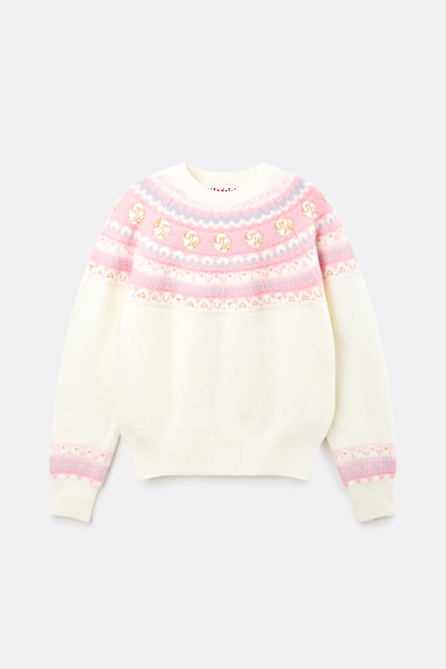 Áo knit golf nữ UTAA màu ngà họa tiết Fair Isle phối màu hồng tím pastel