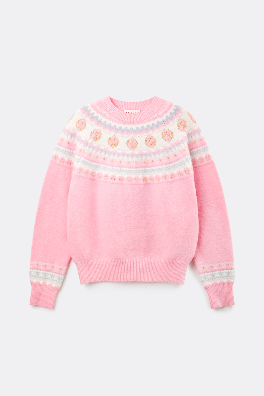 Áo knit golf nữ UTAA màu hồng nhạt họa tiết Fair Isle mềm mại