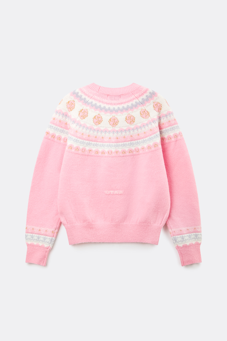 Áo knit golf nữ họa tiết Fair Isle màu hồng nhạt — ảnh 2